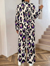 2pcs Women Leopard Print Long Sleeve Shirt And Pants Set